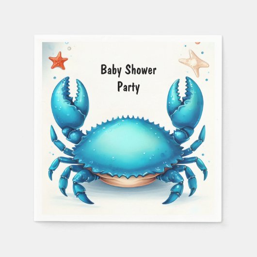 Nu Beach Ocean Catch Navy Blue Crab Baby shower Servet (Voorkant)
