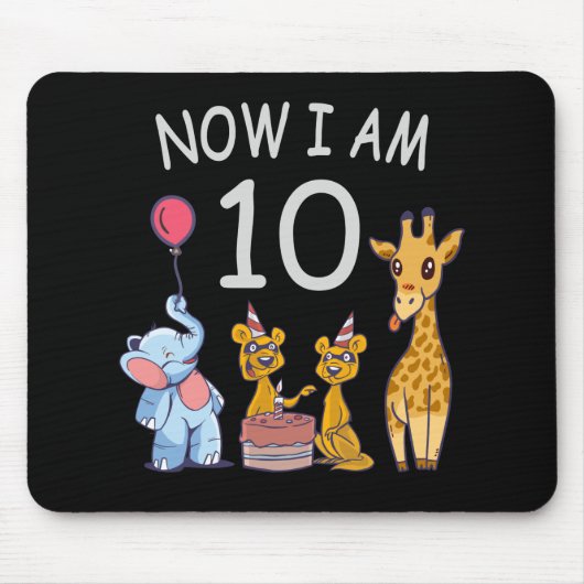 Nu ben ik 10 jaar, 10e verjaardag in de dierentuin muismat (Voorkant)