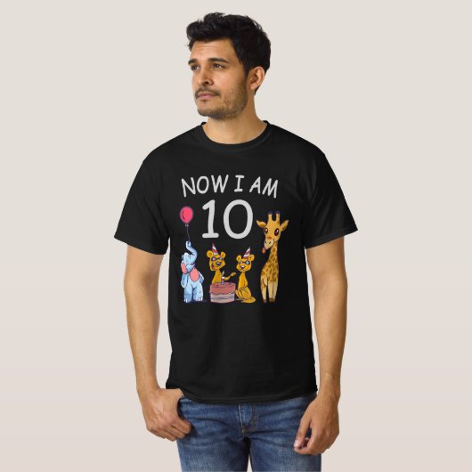 Nu ben ik 10 jaar, 10e verjaardag in de dierentuin t-shirt (Voorkant volledig)