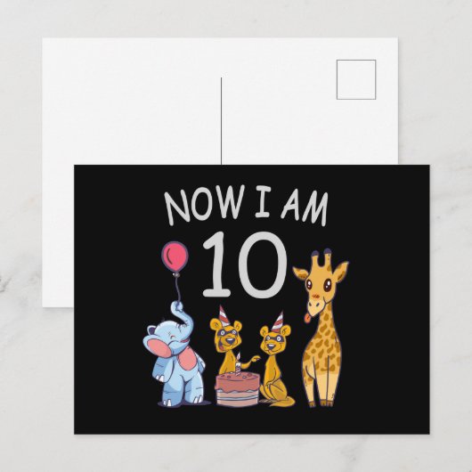 Nu ben ik 10 jaar oud Verjaardag op de dierentuin Briefkaart (Voorkant / Achterkant)
