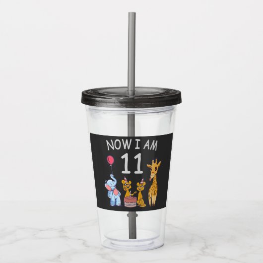 Nu ben ik 11 jaar, 11e verjaardag in de dierentuin acryl drinkbeker (Voorkant)