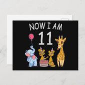 Nu ben ik 11 jaar, 11e verjaardag in de dierentuin briefkaart (Voorkant / Achterkant)