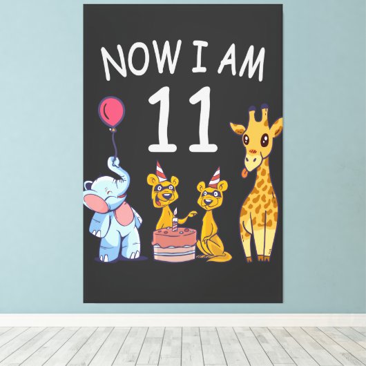 Nu ben ik 11 jaar, 11e verjaardag in de dierentuin canvas afdruk (Insitu (Houten vloer))