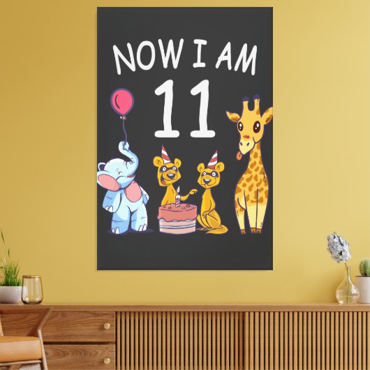 Nu ben ik 11 jaar, 11e verjaardag in de dierentuin canvas afdruk (Insitu (Woonkamer))