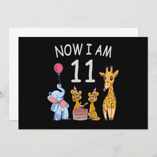 Nu ben ik 11 jaar, 11e verjaardag in de dierentuin kaart (Voorkant / Achterkant)