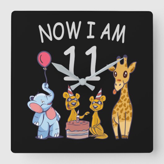 Nu ben ik 11 jaar, 11e verjaardag in de dierentuin vierkante klok (Voorkant)
