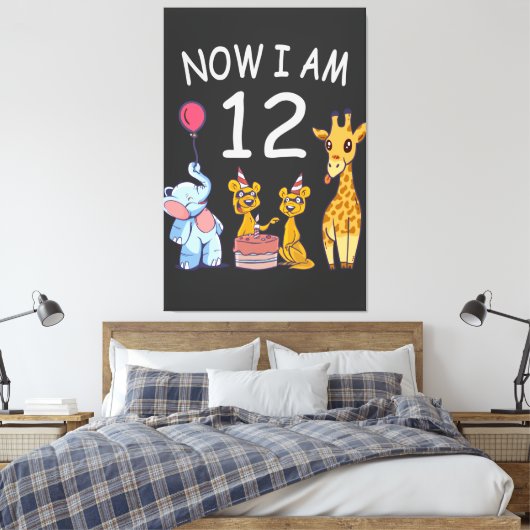 Nu ben ik 12 jaar, 12e verjaardag in de dierentuin canvas afdruk (Insitu (Slaapkamer))