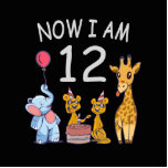 Nu ben ik 12 jaar, 12e verjaardag in de dierentuin staand fotobeeldje<br><div class="desc">Fijne 12de verjaardag. Grappig en mooi 'Kids Birthday'-design met een schattige olifant,  twee fretten en een giraffe die je verjaardag viert in de dierentuin.</div>
