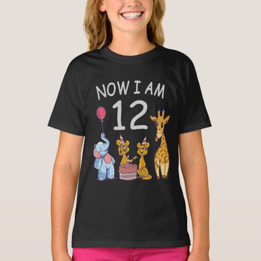 Nu ben ik 12 jaar, 12e verjaardag in de dierentuin t-shirt (Voorkant)