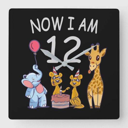 Nu ben ik 12 jaar, 12e verjaardag in de dierentuin vierkante klok (Voorkant)