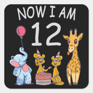 Nu ben ik 12 jaar, 12e verjaardag in de dierentuin vierkante sticker