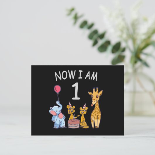 Nu ben ik 1 jaar oud op de dierentuin briefkaart (Staand voorkant)