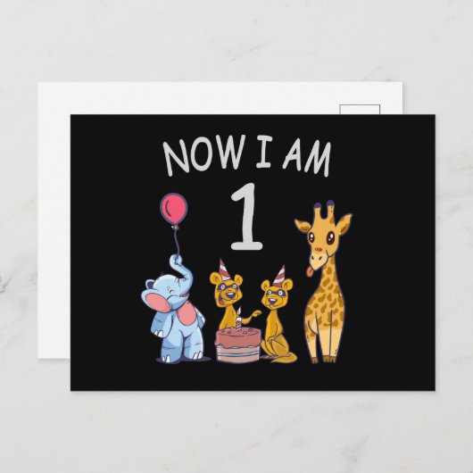 Nu ben ik 1 jaar oud op de dierentuin briefkaart (Voorkant / Achterkant)