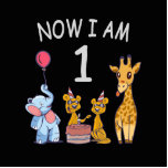 Nu ben ik 1 jaar oud op de dierentuin staand fotobeeldje<br><div class="desc">Vrolijk 1-Birthday. Grappig en mooi 'Kids Birthday'-design met een schattige olifant,  twee fretten en een giraffe die je verjaardag viert in de dierentuin.</div>
