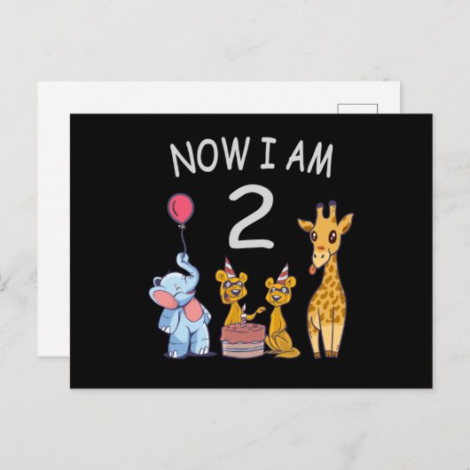 Nu ben ik 2 jaar oud 2e verjaardag in de dierentui briefkaart (Voorkant / Achterkant)