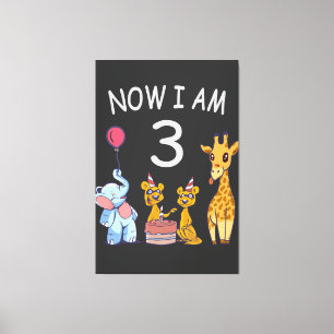 Nu ben ik 3 jaar oud, 3e verjaardag in de dierentu canvas afdruk