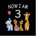 Nu ben ik 3 jaar oud, 3e verjaardag in de dierentu staand fotobeeldje<br><div class="desc">Fijne derde verjaardag. Grappig en mooi 'Kids Birthday'-design met een schattige olifant,  twee fretten en een giraffe die je verjaardag viert in de dierentuin.</div>