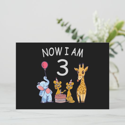 Nu ben ik 3 jaar oud 3e verjaardag in de dierentui kaart (Staand voorkant)