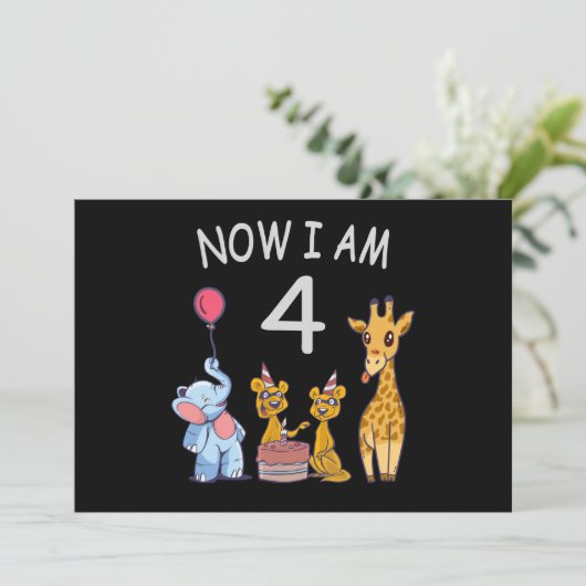 Nu ben ik 4 jaar 4e verjaardag in de dierentuin kaart (Staand voorkant)
