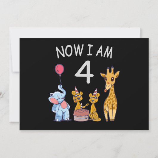 Nu ben ik 4 jaar oud 4e verjaardag in de dierentui kaart (Voorkant)