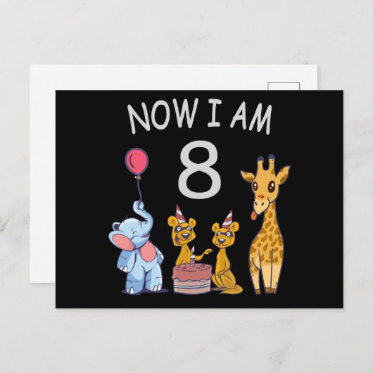 Nu ben ik 8 jaar op 8 oktober in de dierentuin briefkaart (Voorkant / Achterkant)