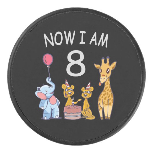 Nu ben ik 8 jaar op 8 oktober in de dierentuin hockey puck (Voorkant)