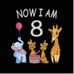 Nu ben ik 8 jaar op 8 oktober in de dierentuin staand fotobeeldje<br><div class="desc">Fijne 8de verjaardag. Grappig en mooi 'Kids Birthday'-design met een schattige olifant,  twee fretten en een giraffe die je verjaardag viert in de dierentuin.</div>