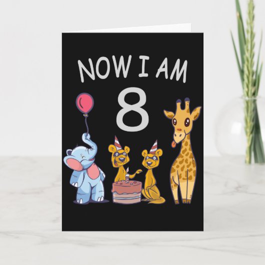 Nu ben ik 8 jaar oud 8e verjaardag in de dierentui kaart (Voorkant)