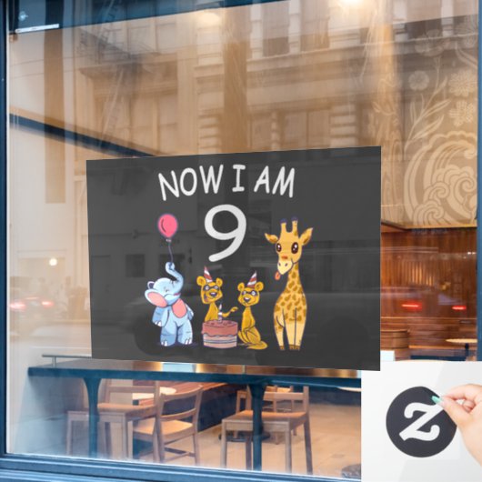 Nu ben ik negen jaar oud op de dierentuin raamsticker (Cafe Raam)