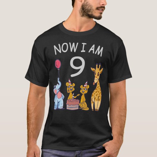 Nu ben ik negen jaar oud op de dierentuin t-shirt (Voorkant)