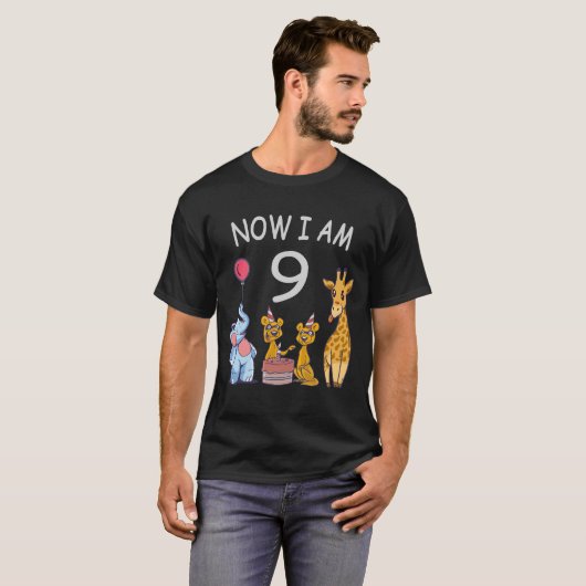 Nu ben ik negen jaar oud op de dierentuin t-shirt (Voorkant volledig)
