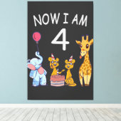 Nu ben ik vierjarige vierde verjaardag in de diere canvas afdruk (Insitu (Houten vloer))