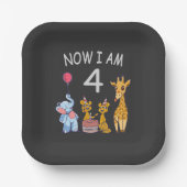 Nu ben ik vierjarige vierde verjaardag in de diere papieren bordje (Voorkant)