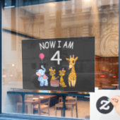 Nu ben ik vierjarige vierde verjaardag in de diere raamsticker (Cafe Raam)