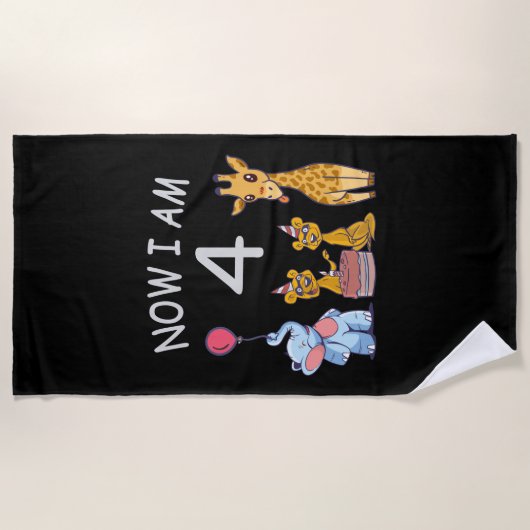 Nu ben ik vierjarige vierde verjaardag in de diere strandlaken (Voorkant)