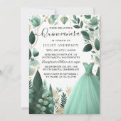 Nu Bomen Gouden Munt Glam Emerald Green Quinceaner Kaart (Voorkant)