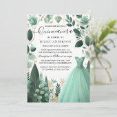 Nu Bomen Gouden Munt Glam Emerald Green Quinceaner Kaart (Staand voorkant)