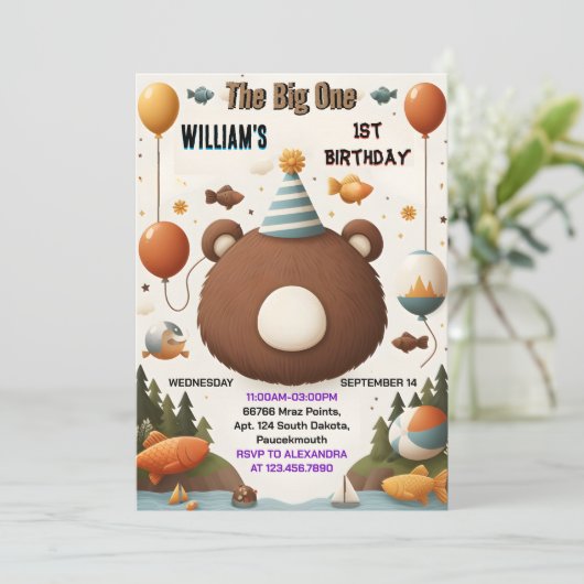 Nu Brown Fun Fish Boy Schattige Baby Beer 1e Verja Kaart (Staand voorkant)