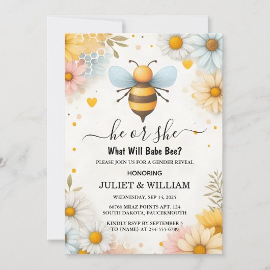 Nu Bug Daisy Bloom Rustieke Bee Geslacht Onthullen Kaart (Voorkant)