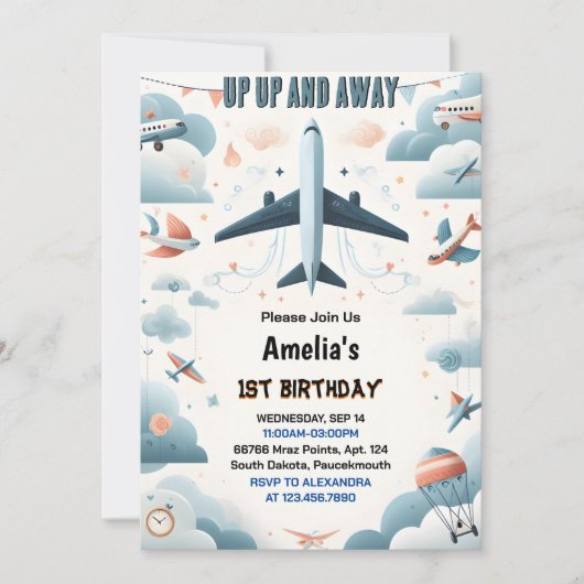 Nu Cloud 9 Fly Schattige Sky Joy Airplane 1e Verja Kaart (Voorkant)