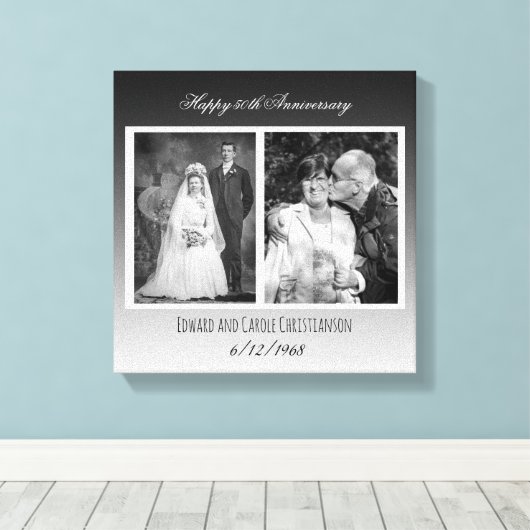 Nu en dan bruiloft foto Jubileum Canvas Afdruk (Insitu (Houten vloer))