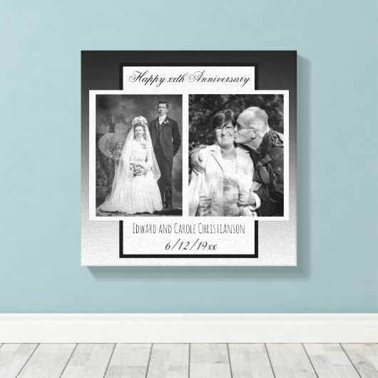 Nu en dan bruiloft foto Jubileum Canvas Afdruk (Insitu (Houten vloer))