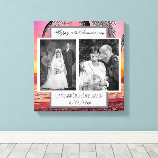 Nu en dan bruiloft foto Jubileum Canvas Afdruk (Insitu (Houten vloer))