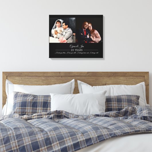 Nu en Toen Foto's Zilver Tekst Jubileum Foto Canvas Afdruk (Insitu (Slaapkamer))