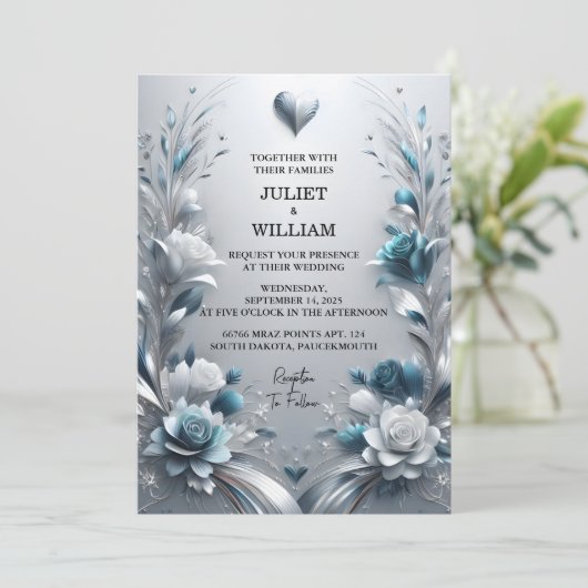 Nu Fancy metaalglam glanzend high-end zilveren bru Kaart (Staand voorkant)