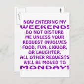 Nu ga ik mijn weekeinde in niet storen me briefkaart (Voorkant / Achterkant)