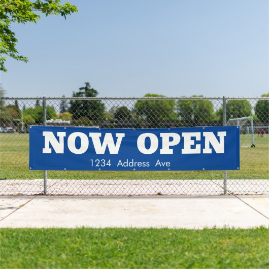 Nu geopend - aangepaste weerbestendige bedrijfsban spandoek (Insitu)