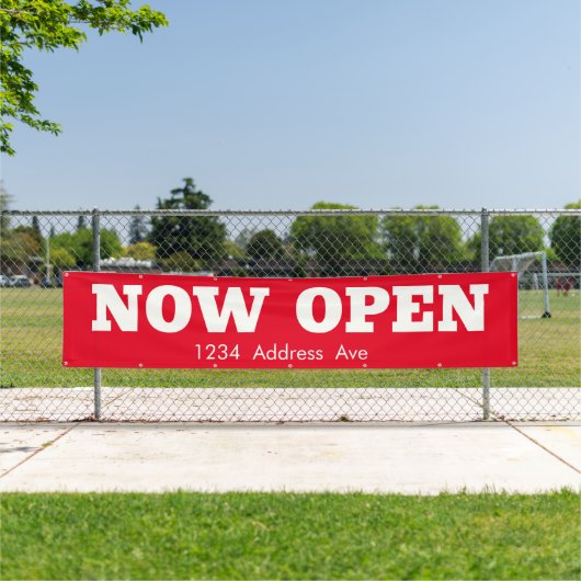 Nu geopend - aangepaste weerbestendige bedrijfsban spandoek (Insitu)