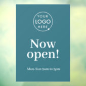 Nu geopend | Logo Zakelijke Openingstijden Teal Raamsticker (Vel 3)
