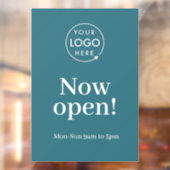 Nu geopend | Logo Zakelijke Openingstijden Teal Raamsticker (Vel 2)